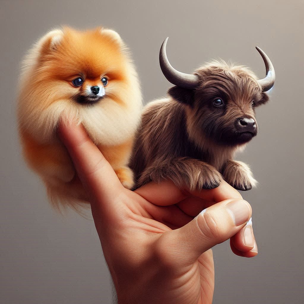 A Pomeranian and a micro Yak