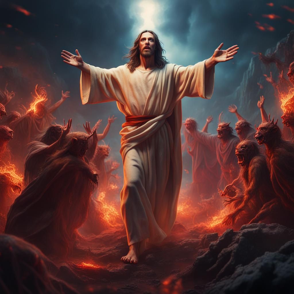 Jesus Christ casting out demons - AI Generated Artwork - NightCafe Creator