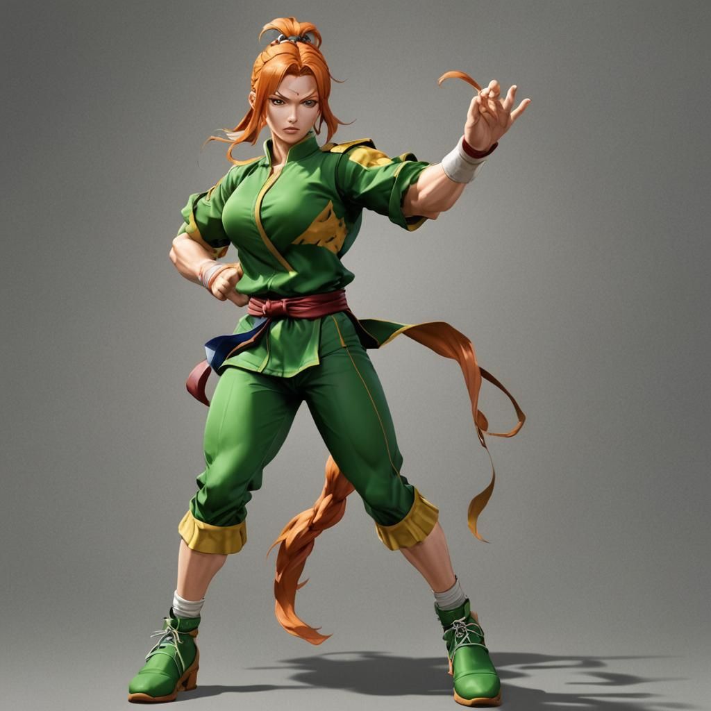 Blana from Street Fighter, green clothes, ginger hair