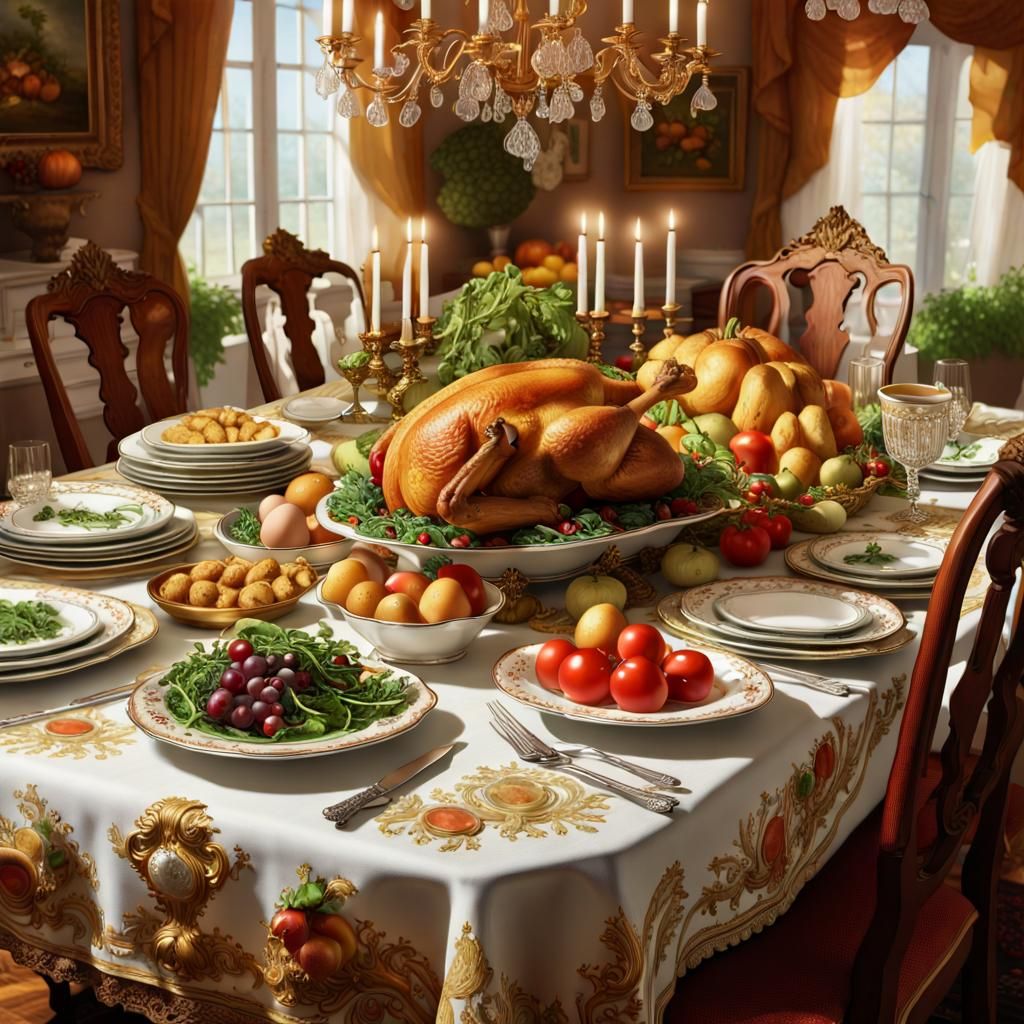 Thanksgiving table; canard; rococo plates  by @Hartmut