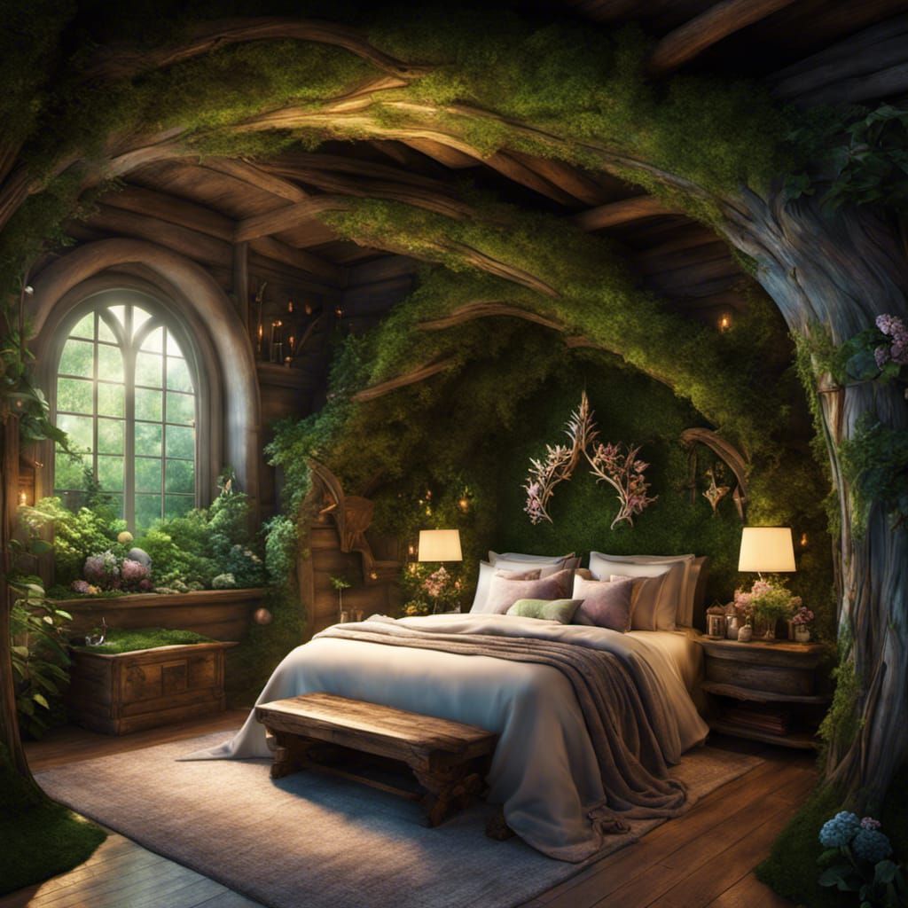 Enchanting Forest Dream Bedroom - AI Generated Artwork - NightCafe Creator