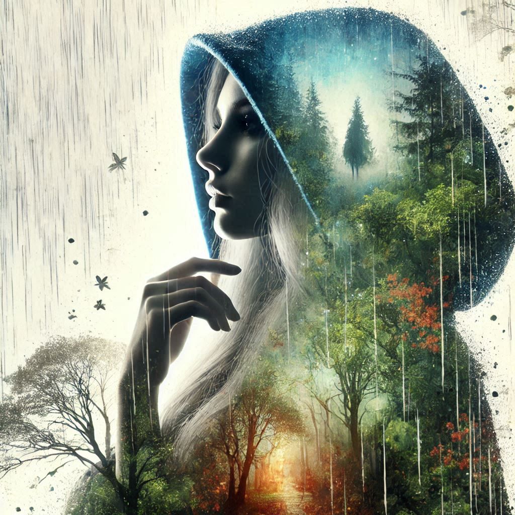 double exposure beautiful fantasy DALL-E 3 portrait landscape..
