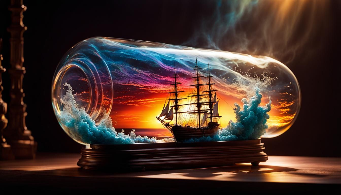 Magical ship in a glass bottle,  by @Karo2042