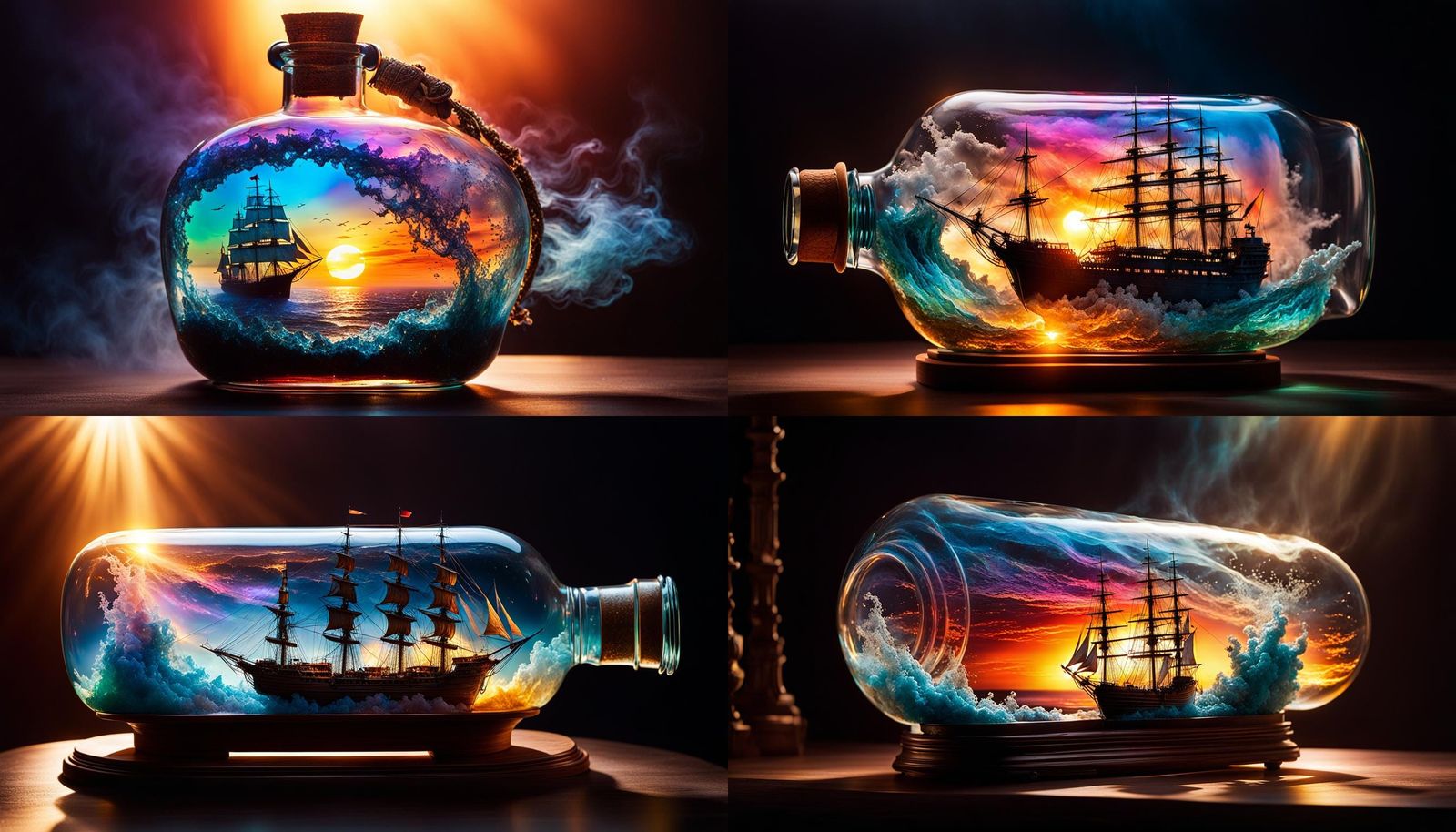 Magical ship in a glass bottle,