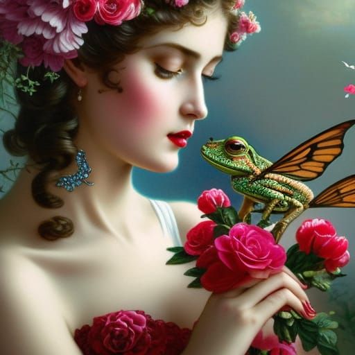 Pretty Girl And Butterfrog