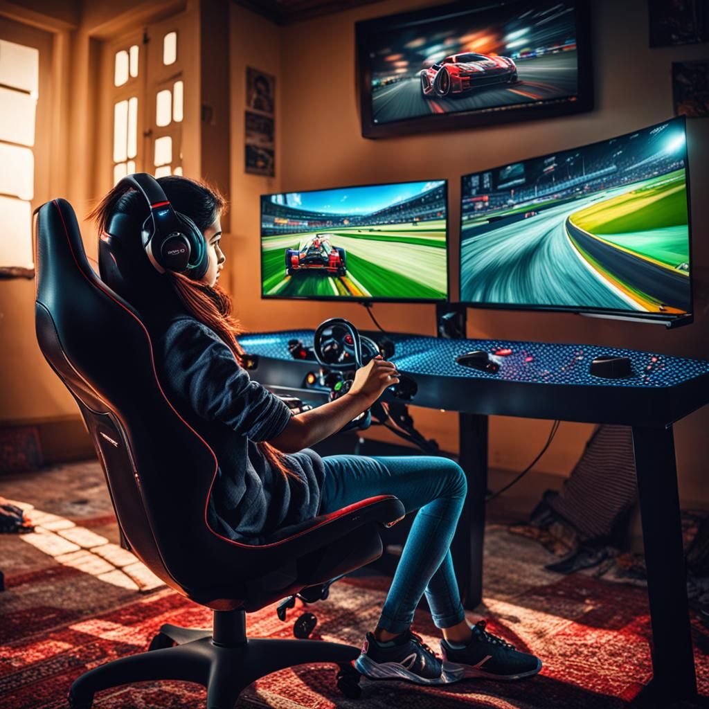 Pakistani girl playing car racing video game on xbox AI Generated Artwork NightCafe Creator