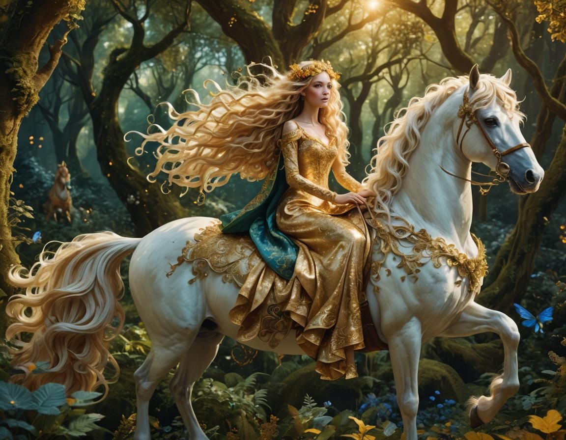 Magical Fairy on Horse in Lush Forest