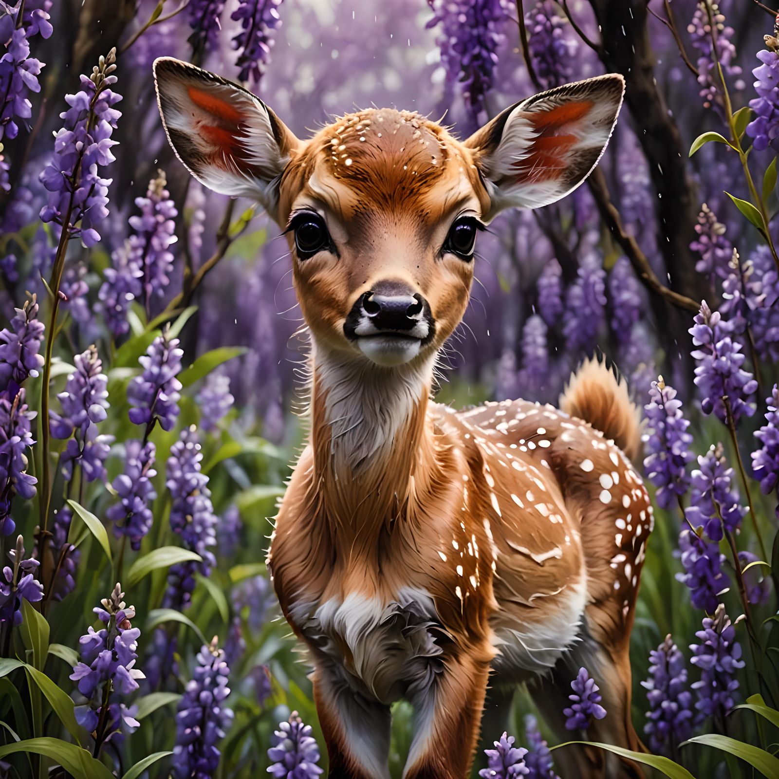 Fawn in a Wisteria Forest