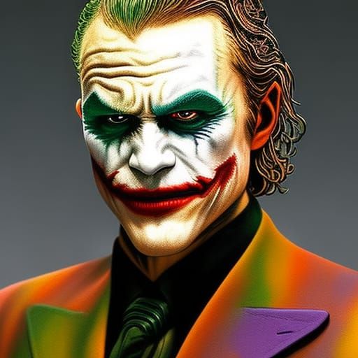 Heath ledger joker details psychedelic Hyperrealistic, splash art ...