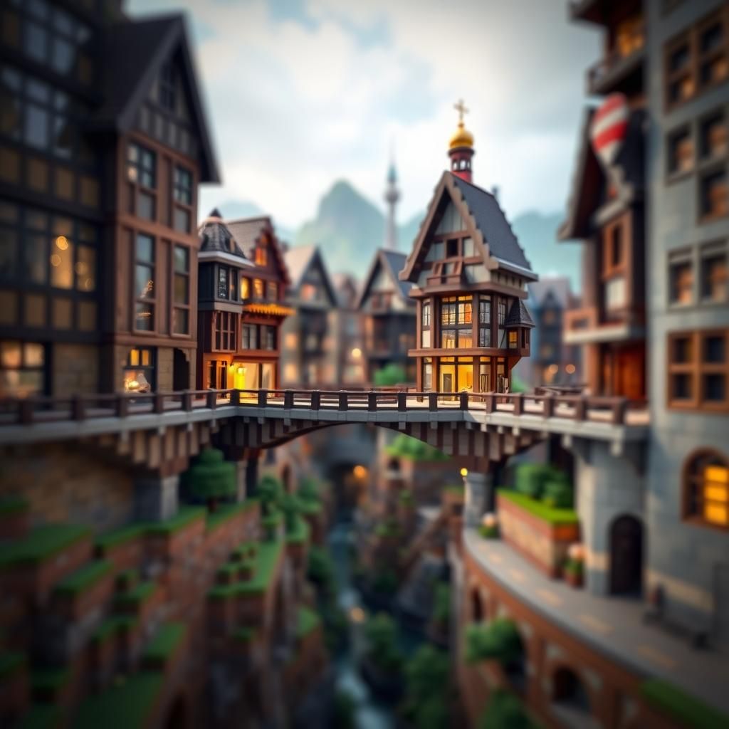 minecraft buildings connected to each other by bridges