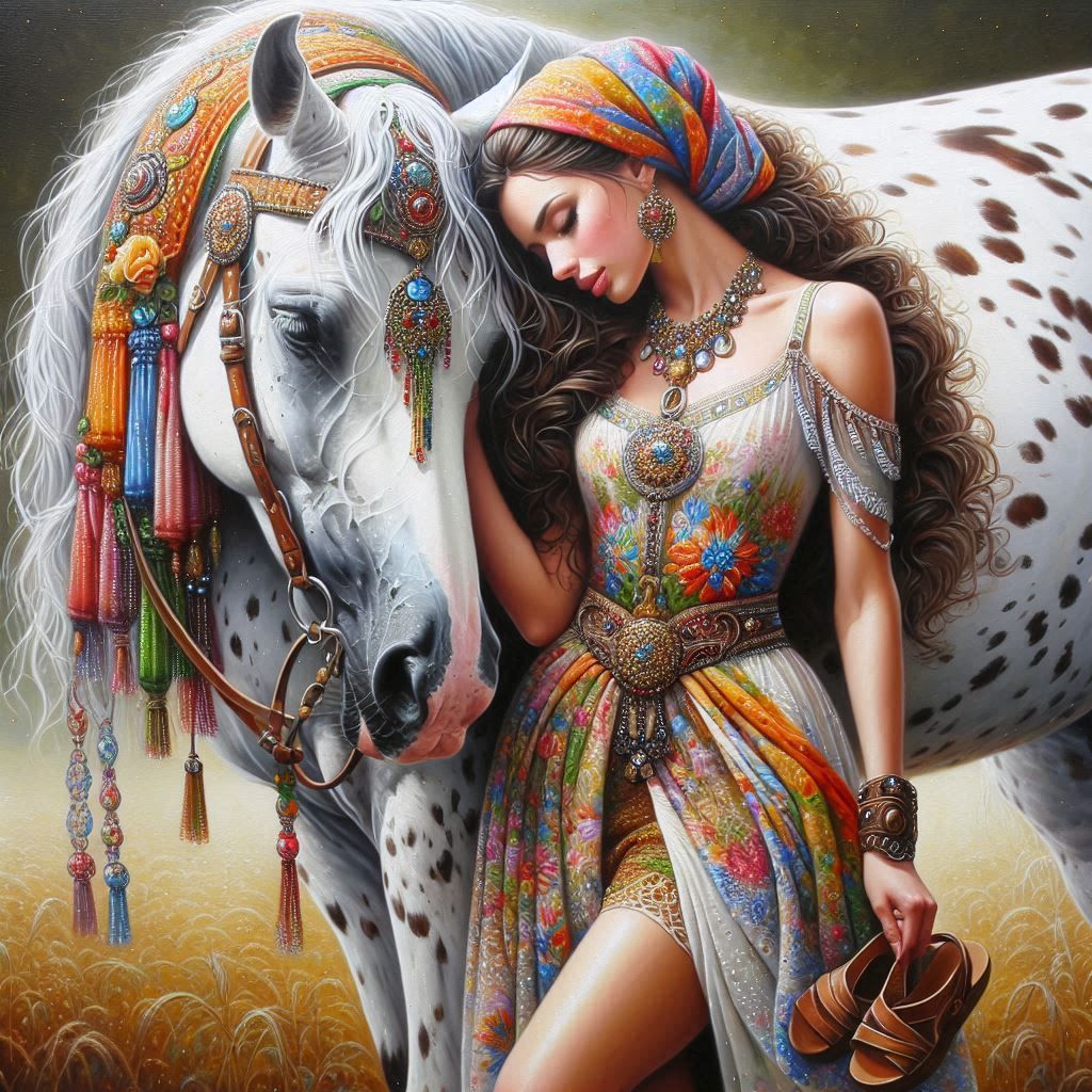 A beautiful Romani woman and her horse