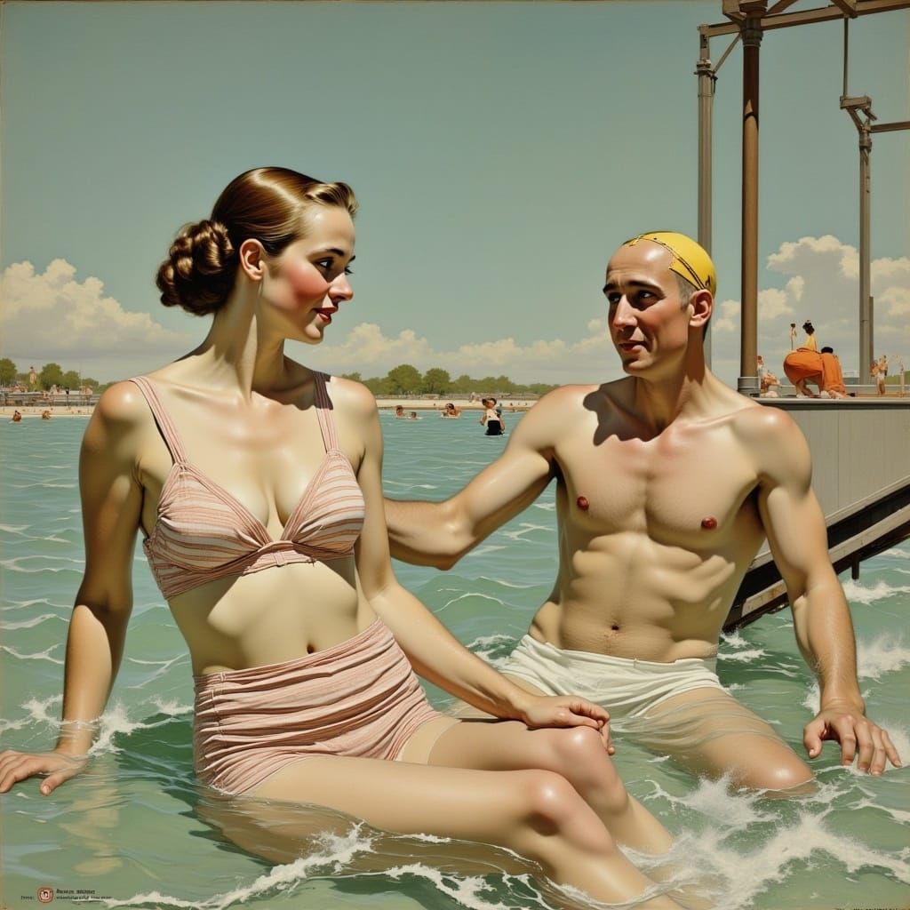 <lora:Norman Mockwell:1.0>
original 1926 painting of a 1926 swimming lessons by Norman Rockwell, breath-taking, beautiful, painting, norman...