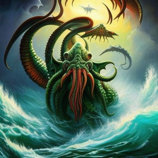 Cthulhu and his Minions Emerging from the Sea - AI Generated Artwork ...