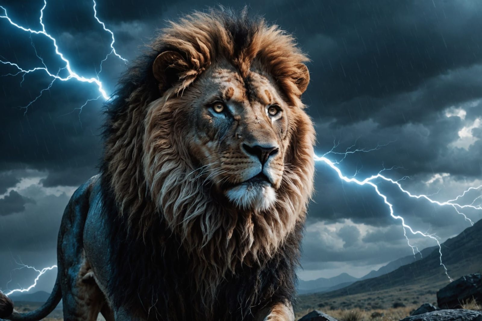 Lion with blue lightning