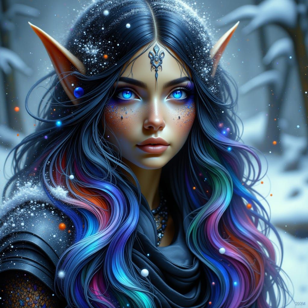 <lora:Acrylic Archive Fx:1.0>, Portraiture of ethereal frost snow-covered woman, auroral luminescence infused in delicate facial features, p...