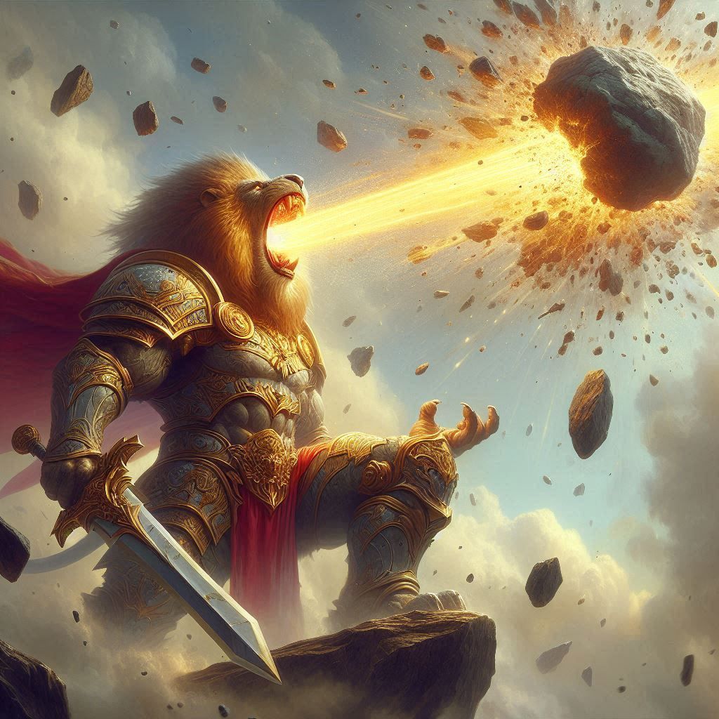 Roar of the lion king destroying meteor