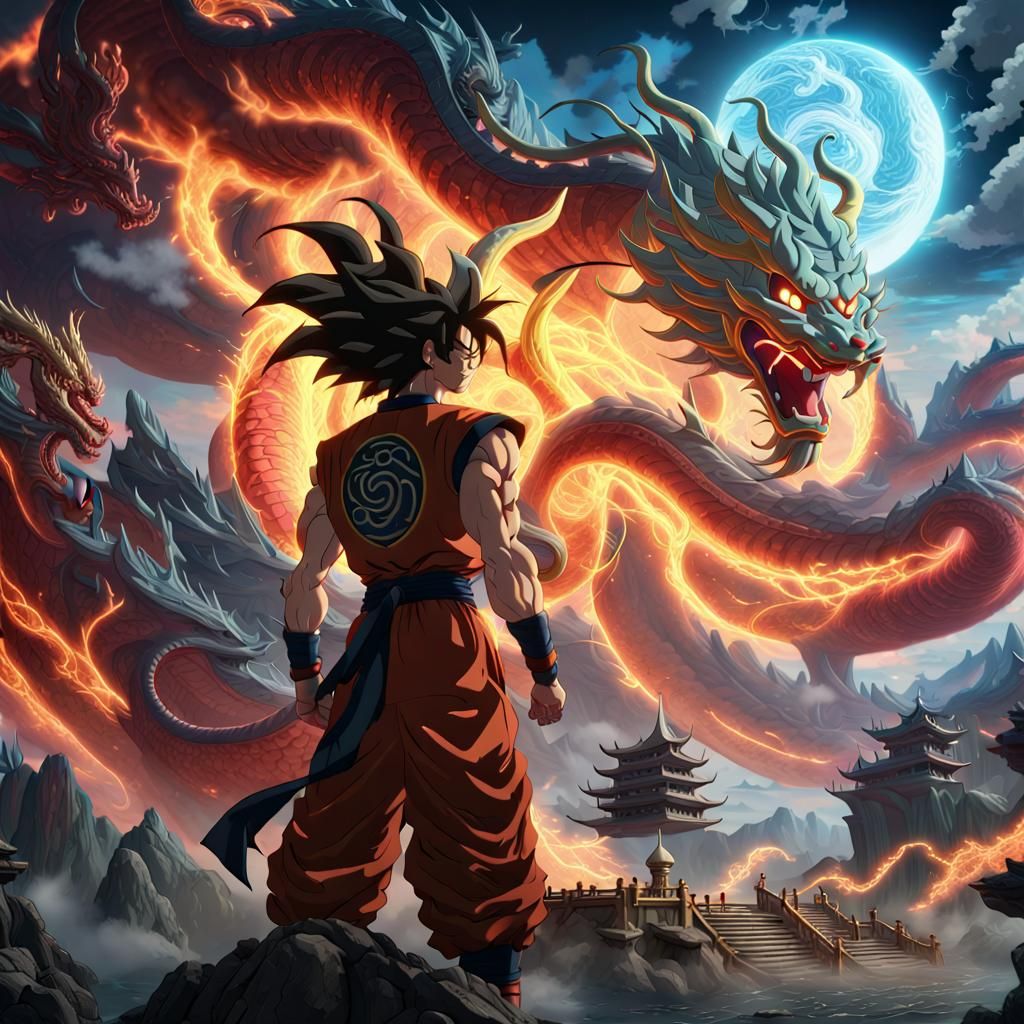 Goku_ss4 is summing shenlong, detailed matte painting, deep color ...