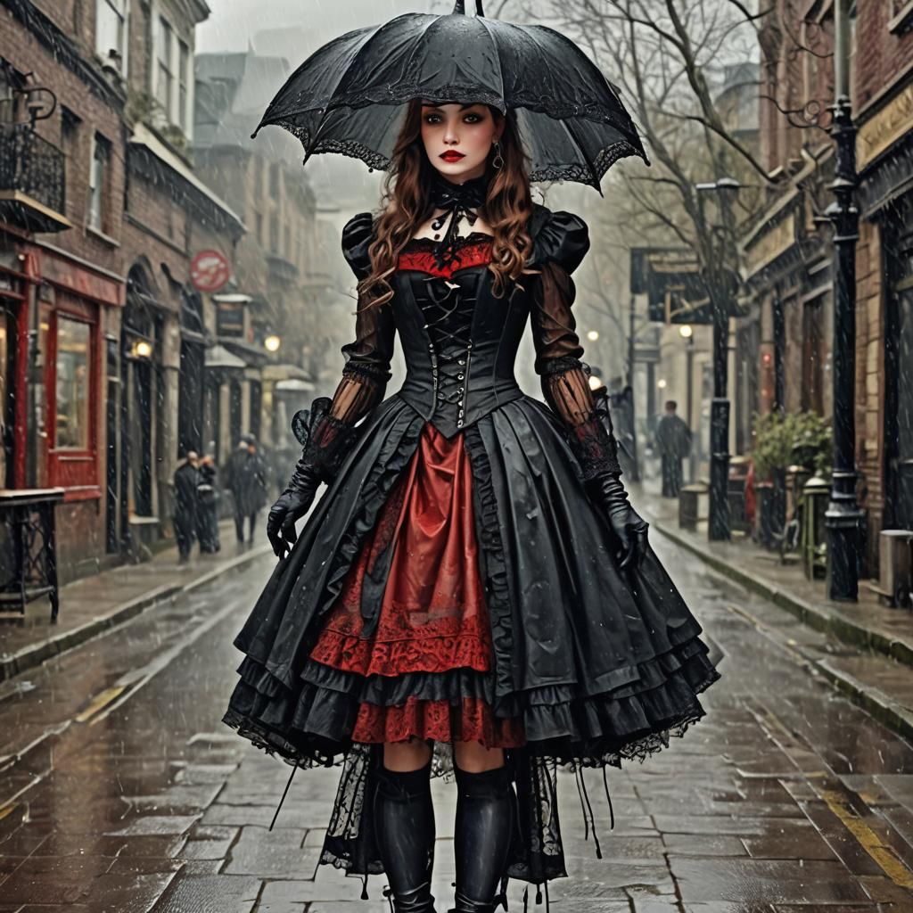 Cuerpo entero de una chica gótica victoriana estilo tubes  "...
