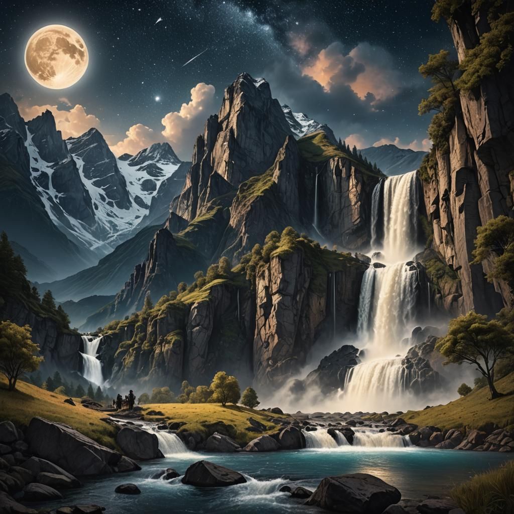 Mountains with a waterfall
