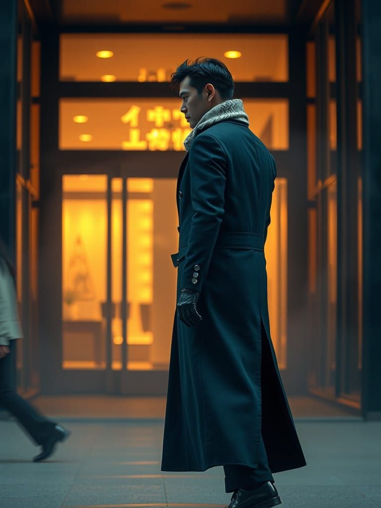 Elegant Gentleman Enters Modern Metropolis