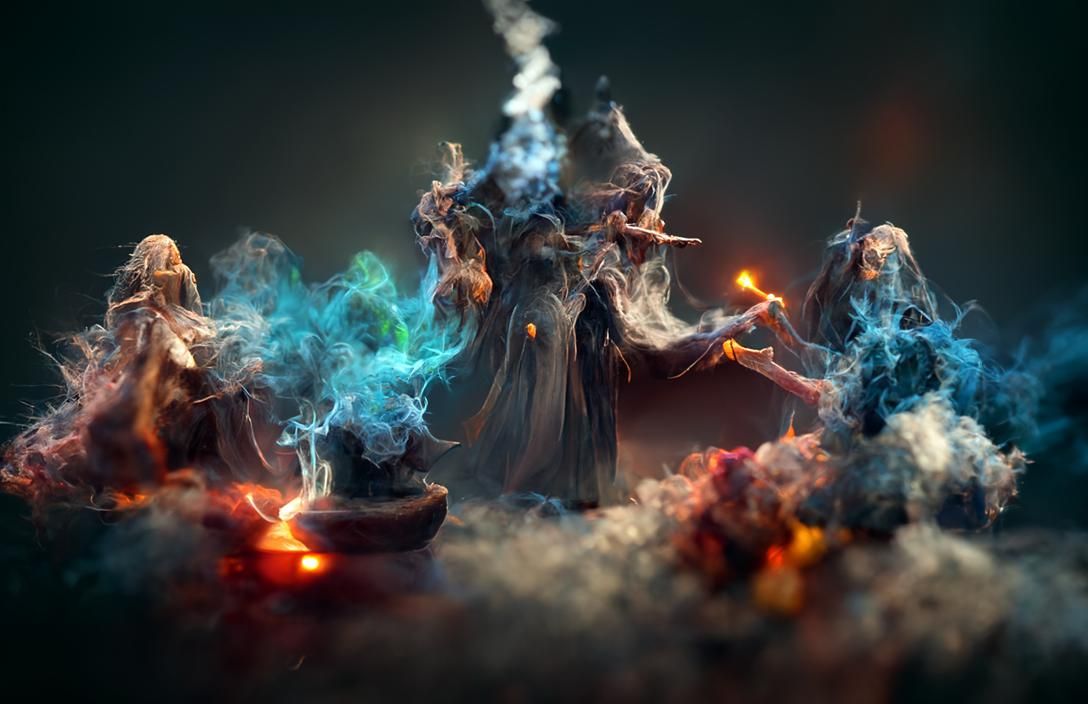 coven of witches casting spells smoke simulation blender cyc...