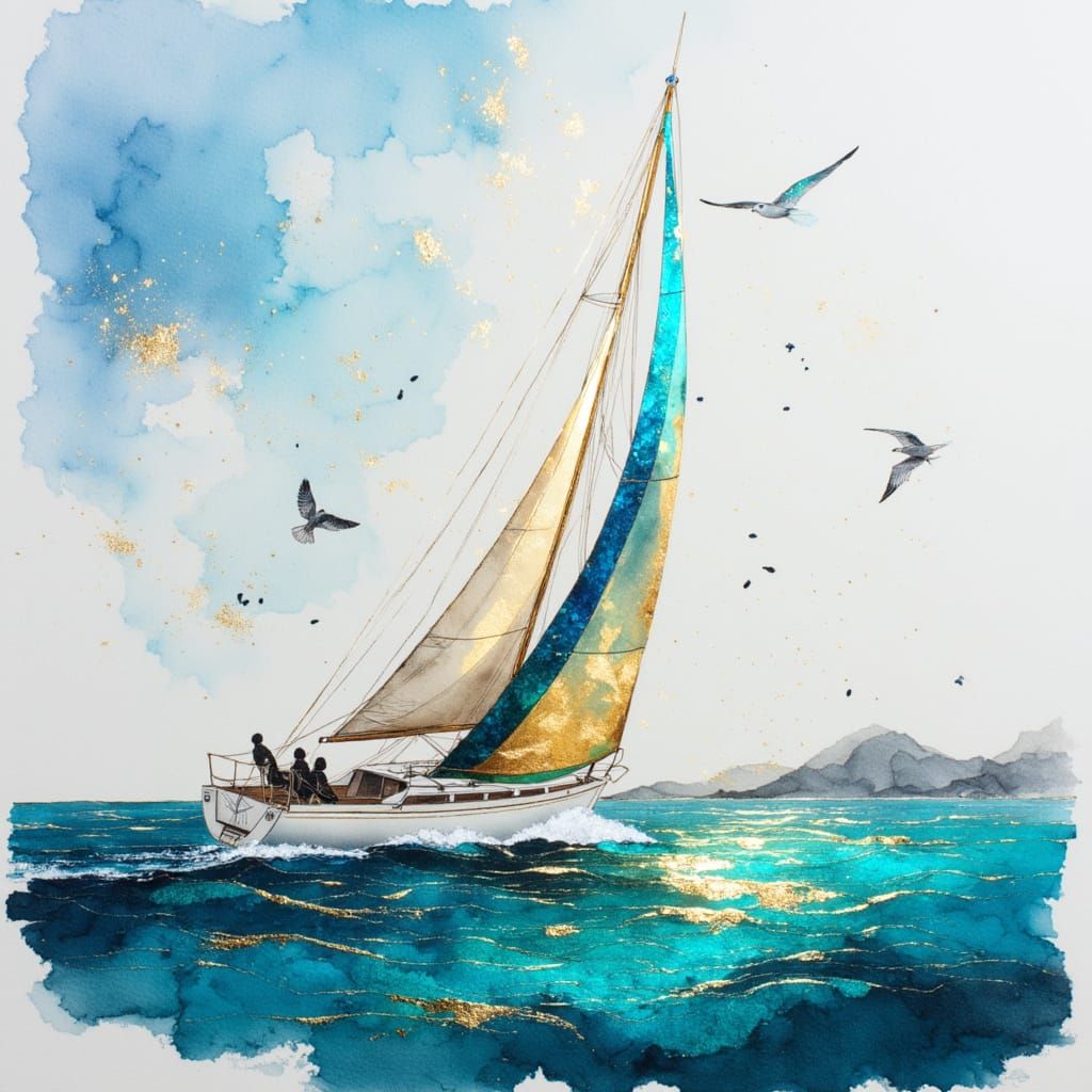 <lora:Orel:1.0> A sailboat racing across sparkling waves, its sails taut with wind, gulls circling overhead in clear skies
Illustrated with ...