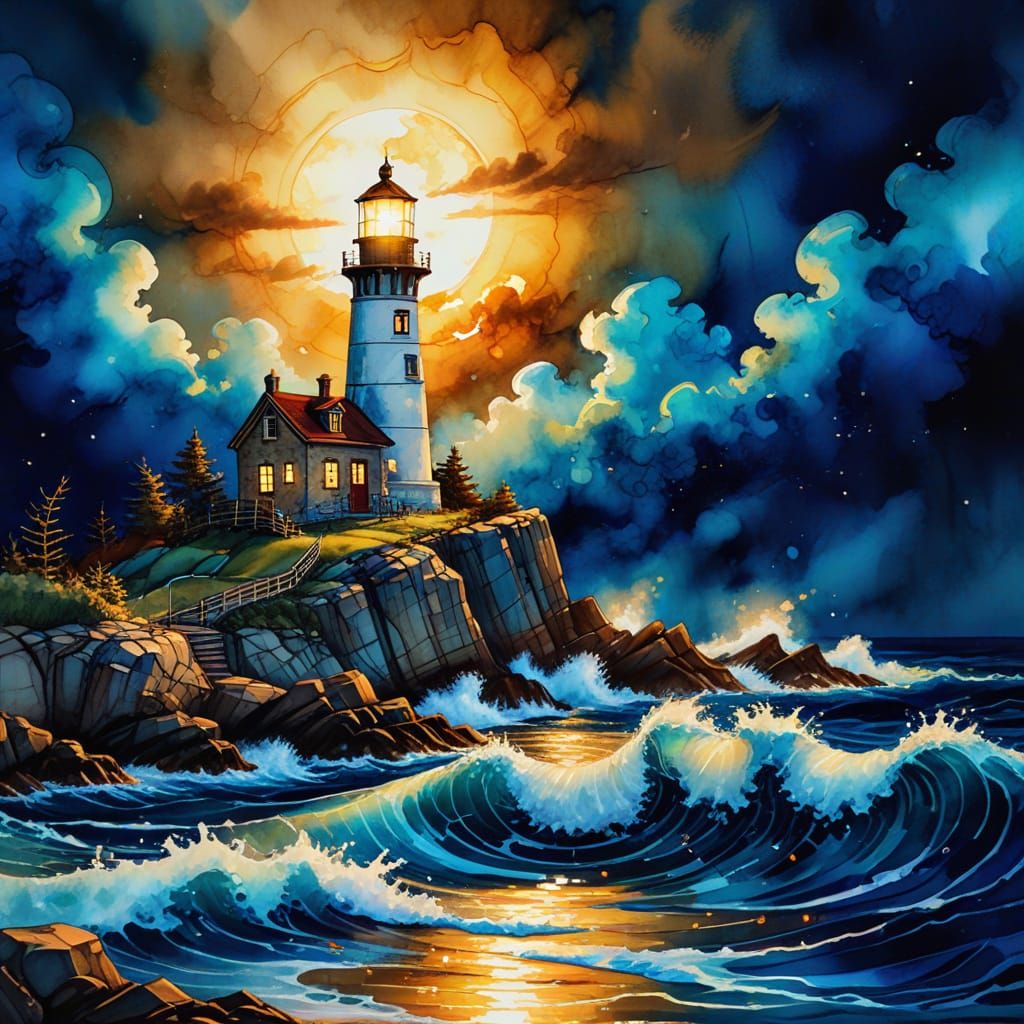 Lighthouse at night  by @JMO