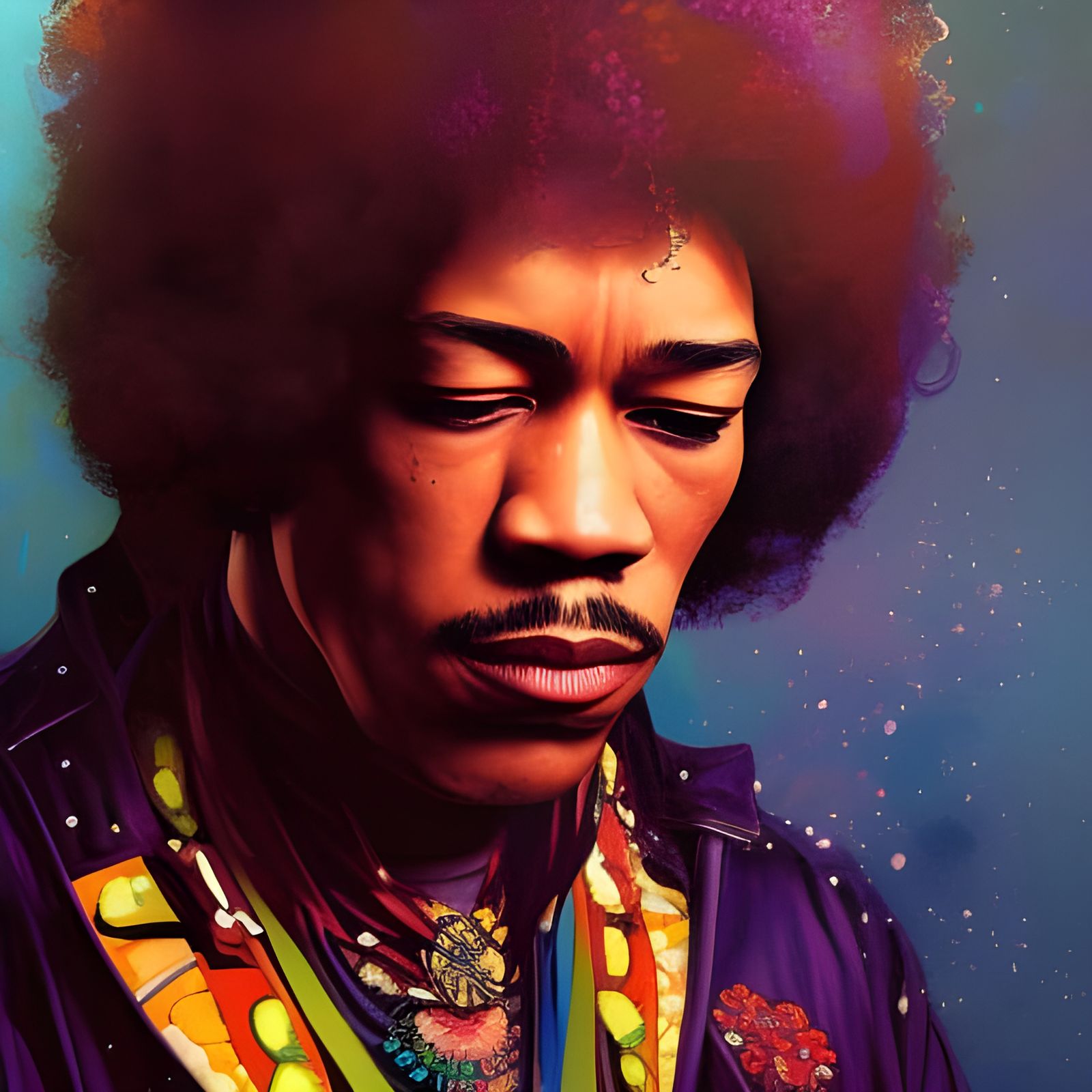 Jimi Hendrix plays a flower power guitar - AI Generated Artwork ...