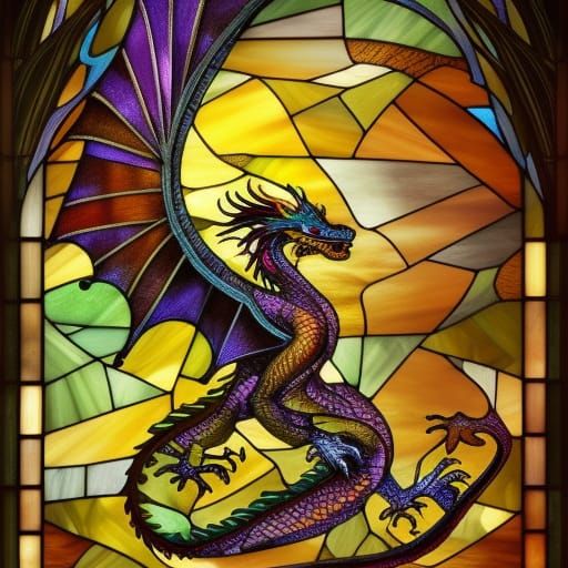 Dragon on stained glass   by @undefined
