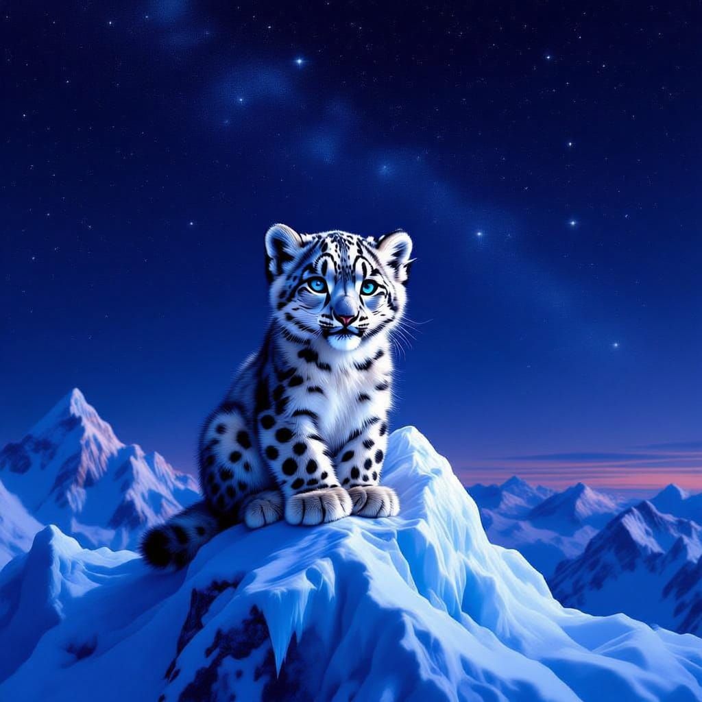 A solitary Snow Leopard cub alone looking for Mommy