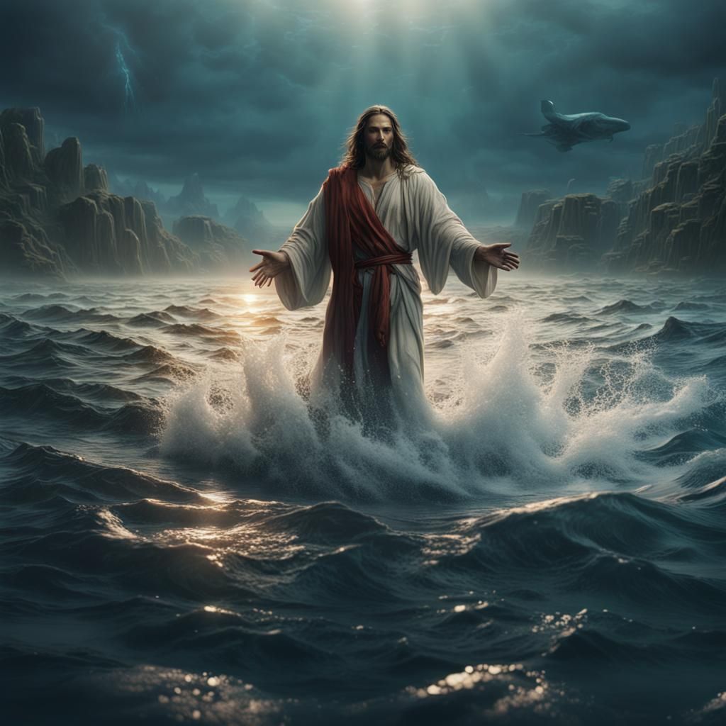 Jesus walks on water - AI Generated Artwork - NightCafe Creator