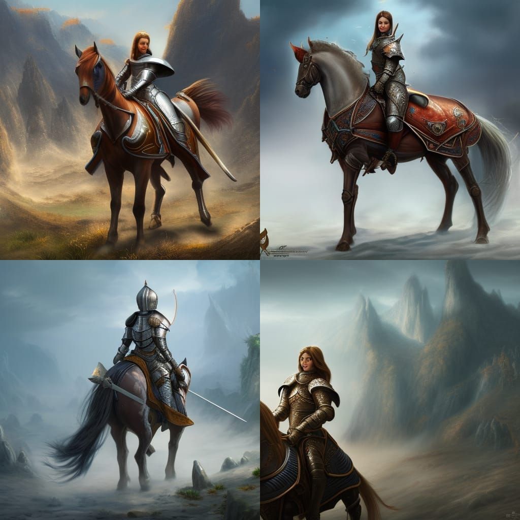 A female knight on a horse realistic