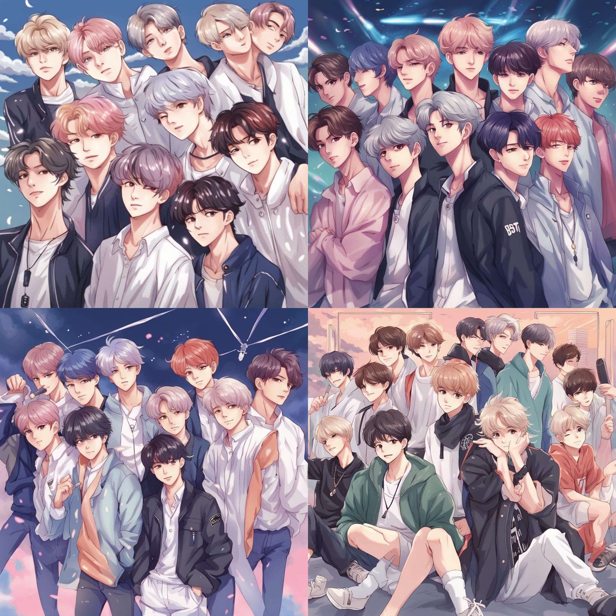 A picture of BTS in the form of anime - AI Generated Artwork - NightCafe  Creator