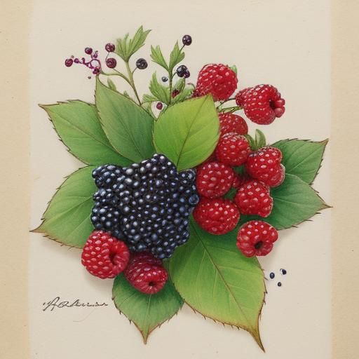 A botanical drawing of mixed berries from hedgerows