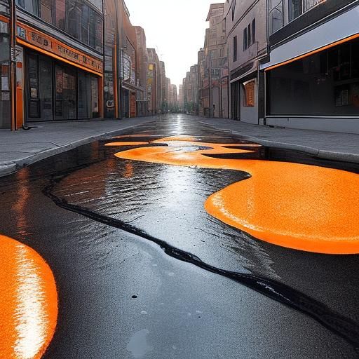 The familiar street was now a winding river of melted asphal...