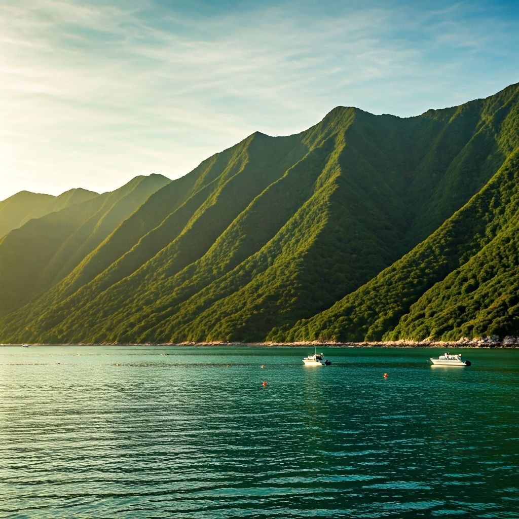 Green Mountains and Turquoise Sea at Sunrise