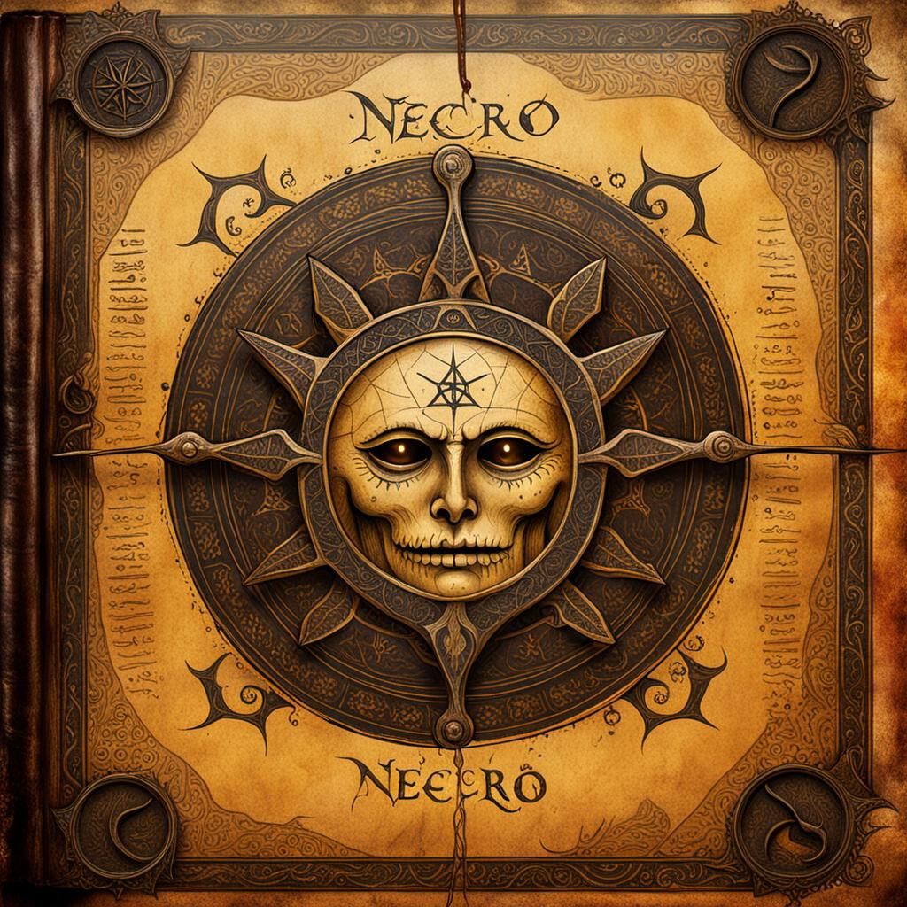 Detailed and dark illustration of the first page of an ancie...