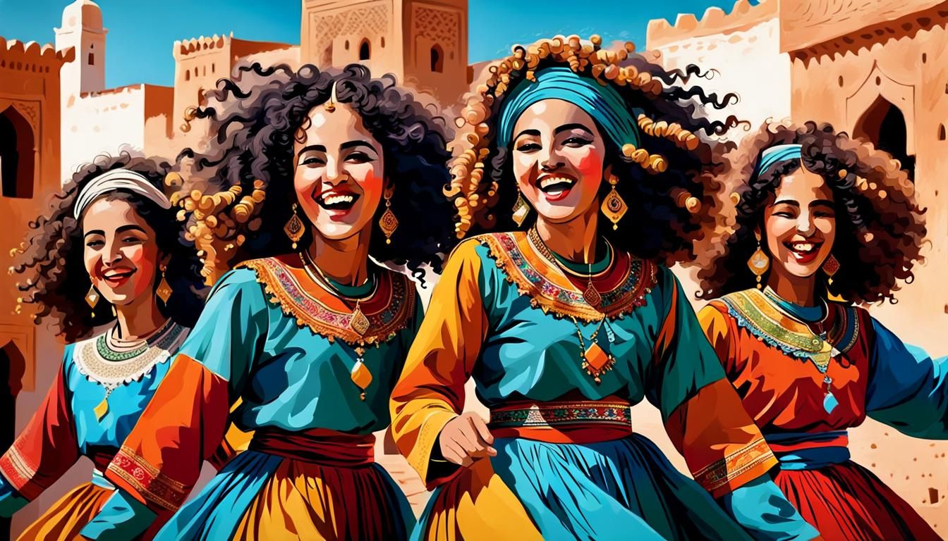 beautiful Moroccan Women, curly hair, singing and dancing, w...