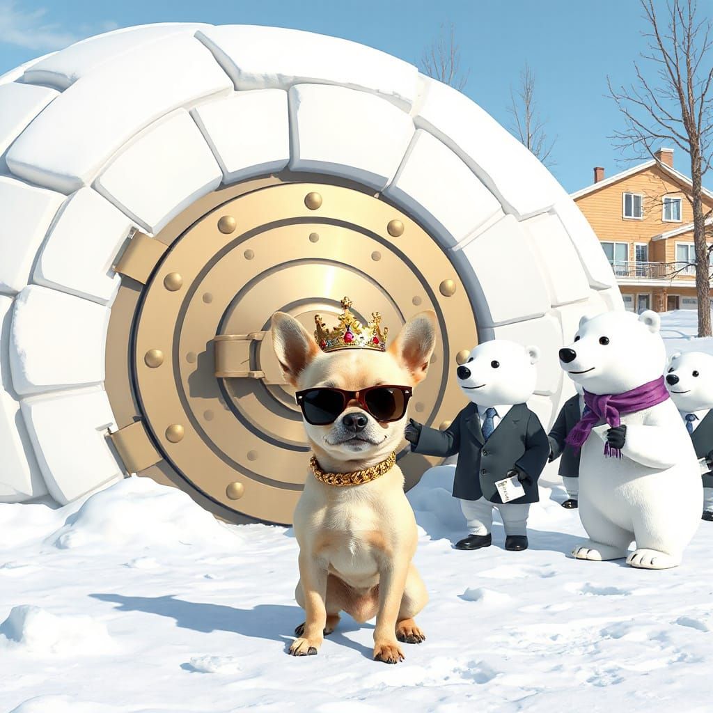 Chihuahua Bank Guard in Snowy Igloo, Pixar Style