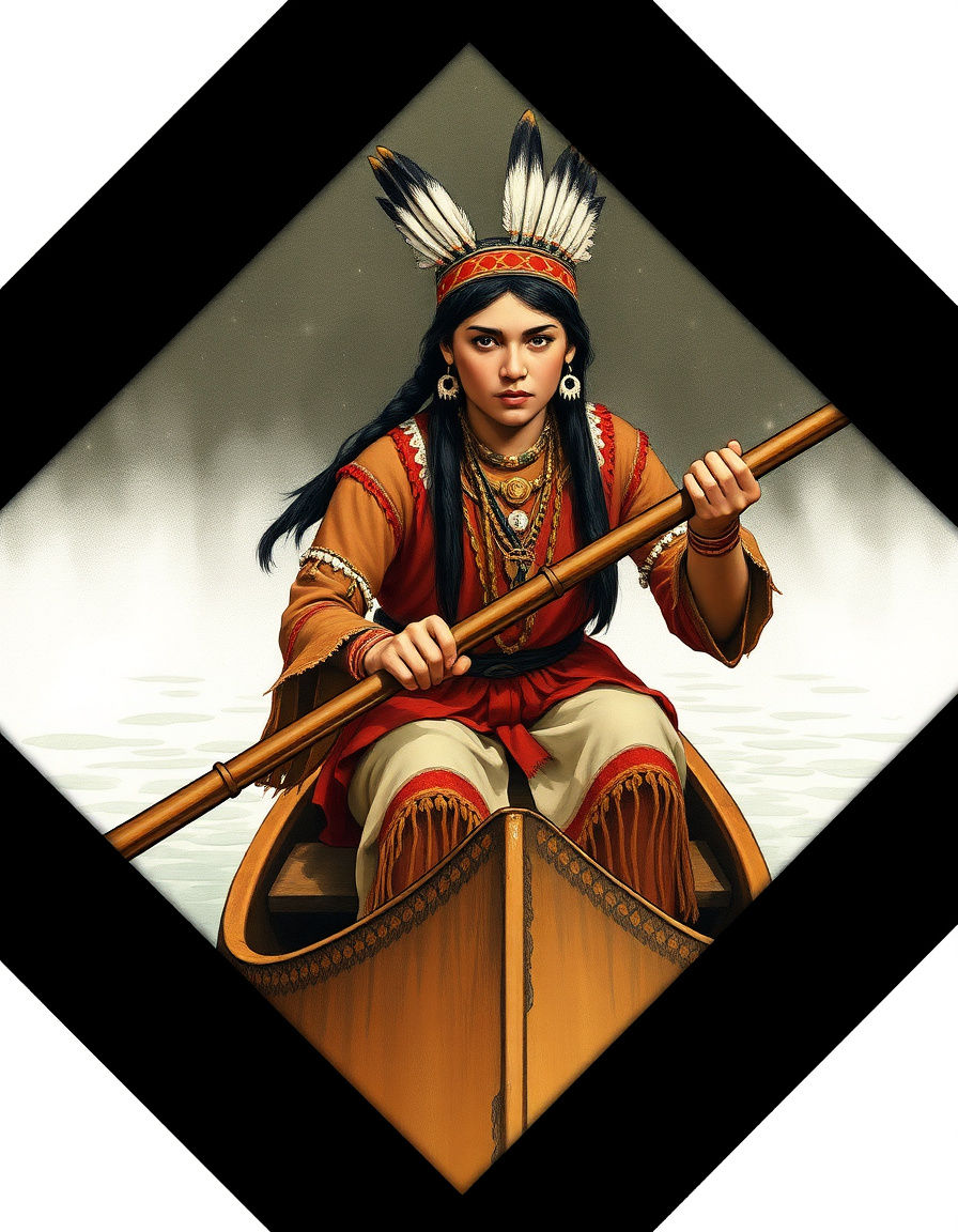 A close-up portrait of a serene and majestic Iroquois prince...