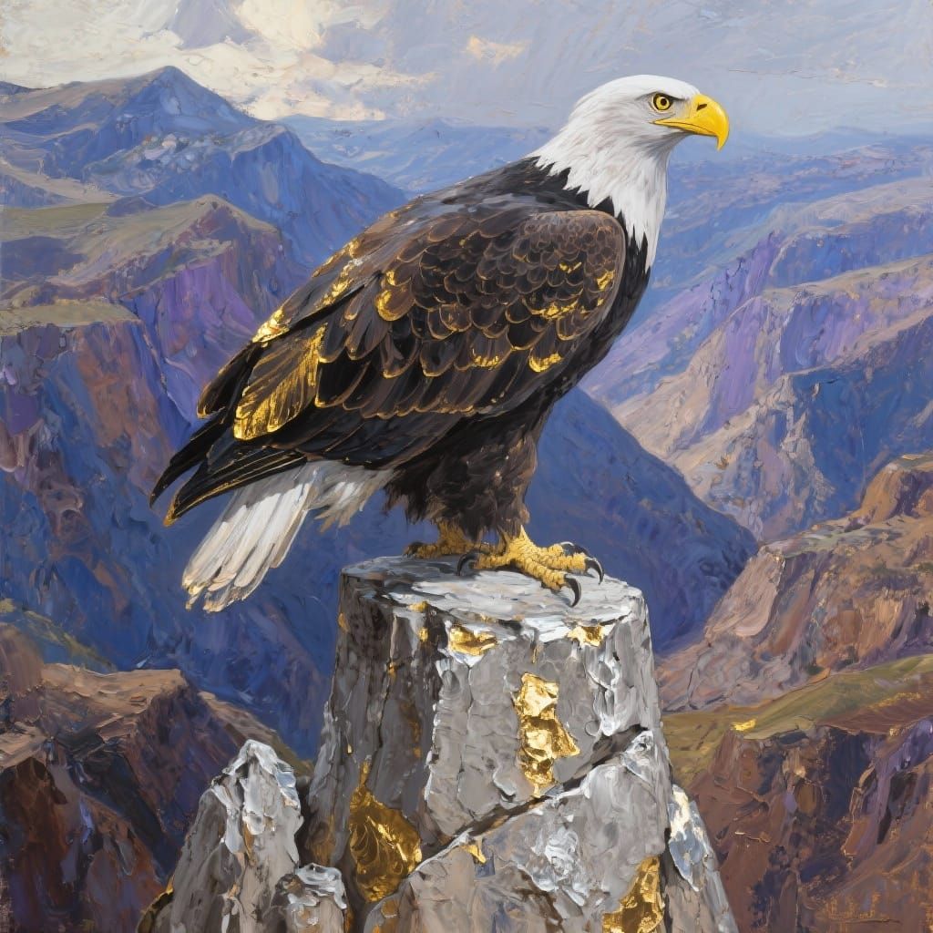 Majestic Eagle on Stone Pinnacle, Impasto Oil
