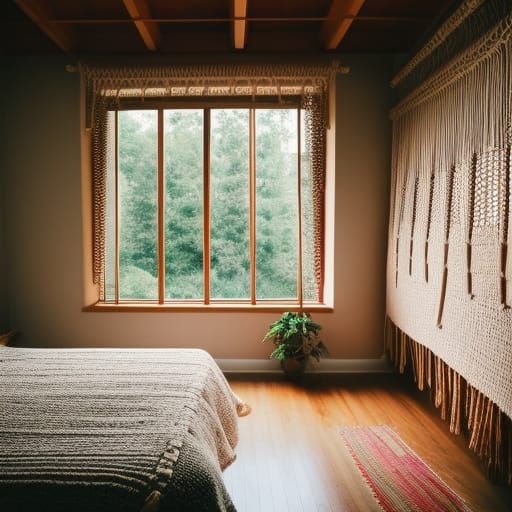 Boho Bedroom Interior in Frank Lloyd Wright Style