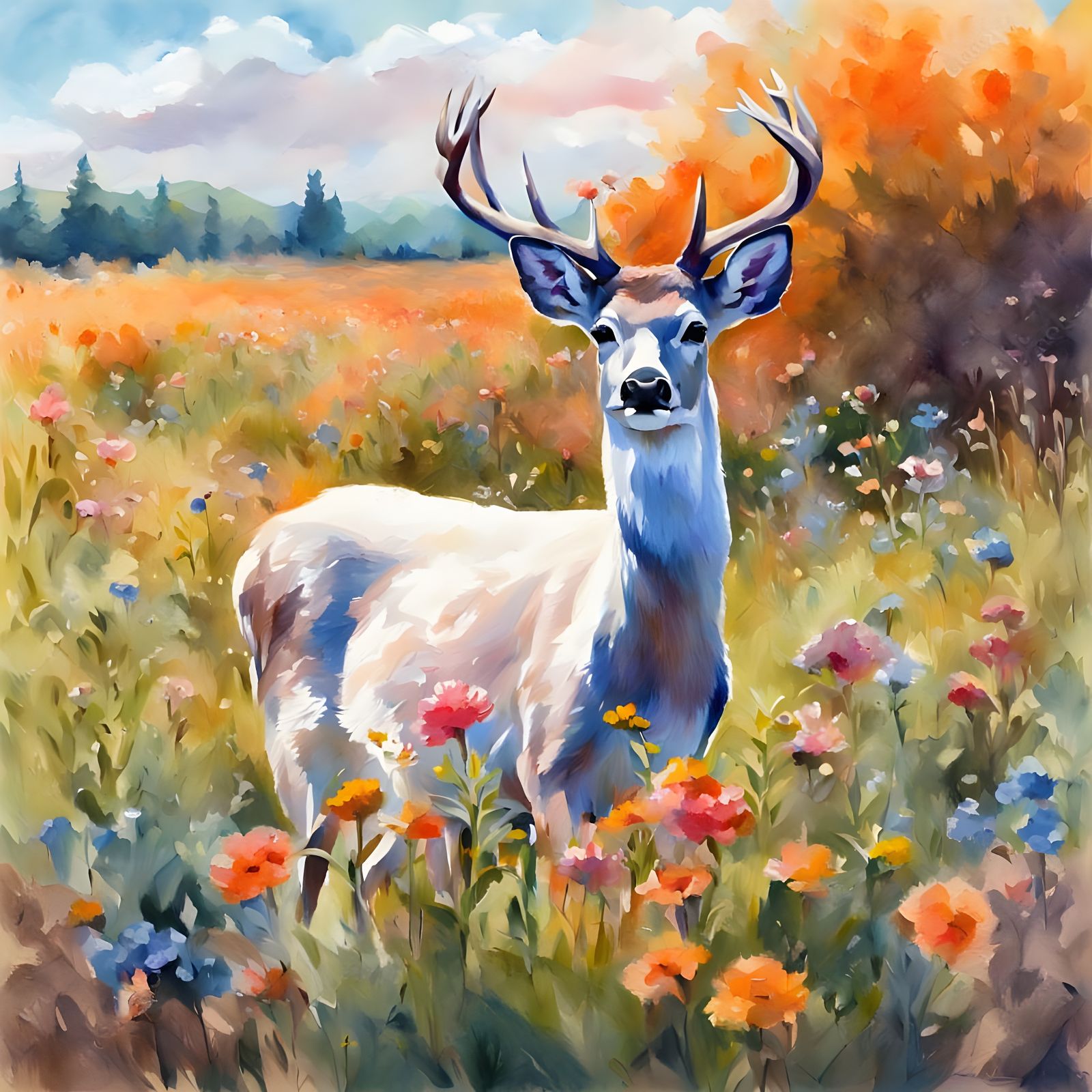 beautiful white tailed deer grazing a flower field  by @Plaguey