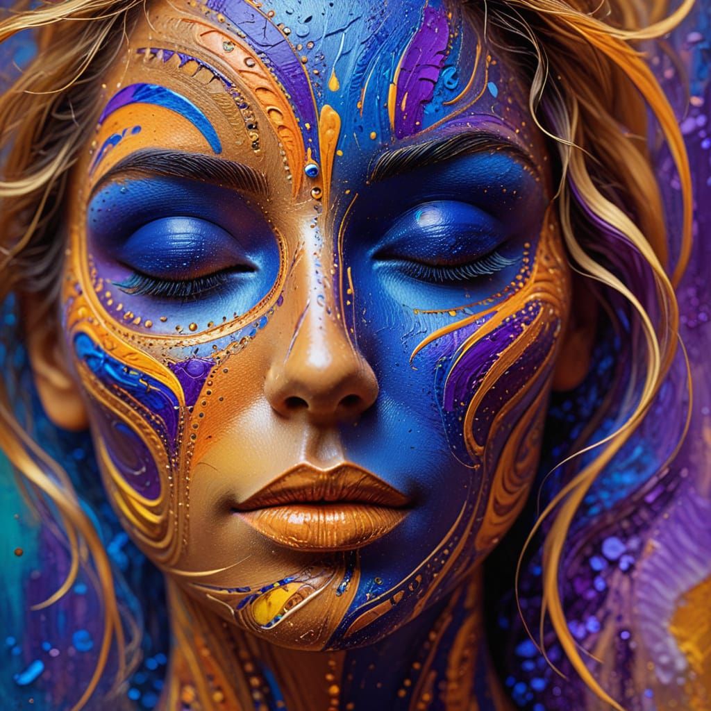 Abstract Expressionist Portrait with Swirling Colors