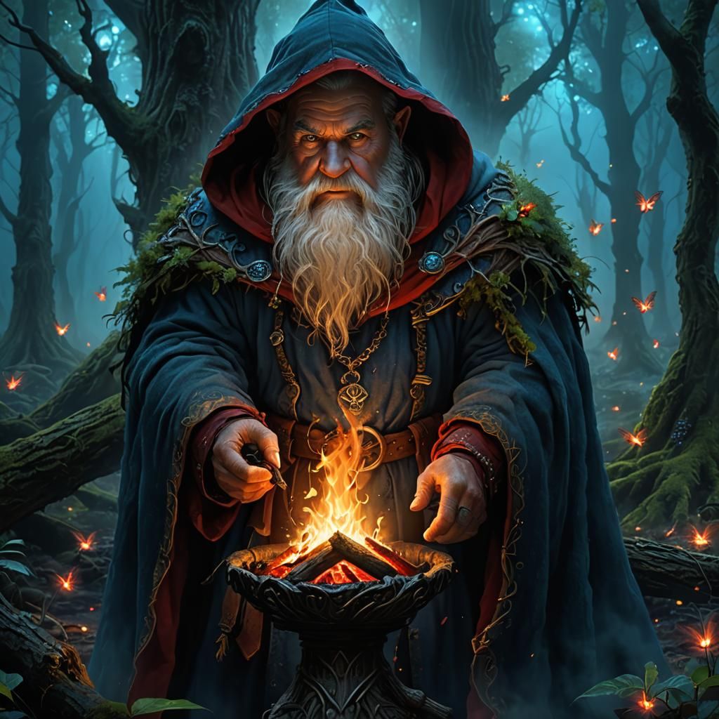 an old dwarf at the fire  by @Bluefairy