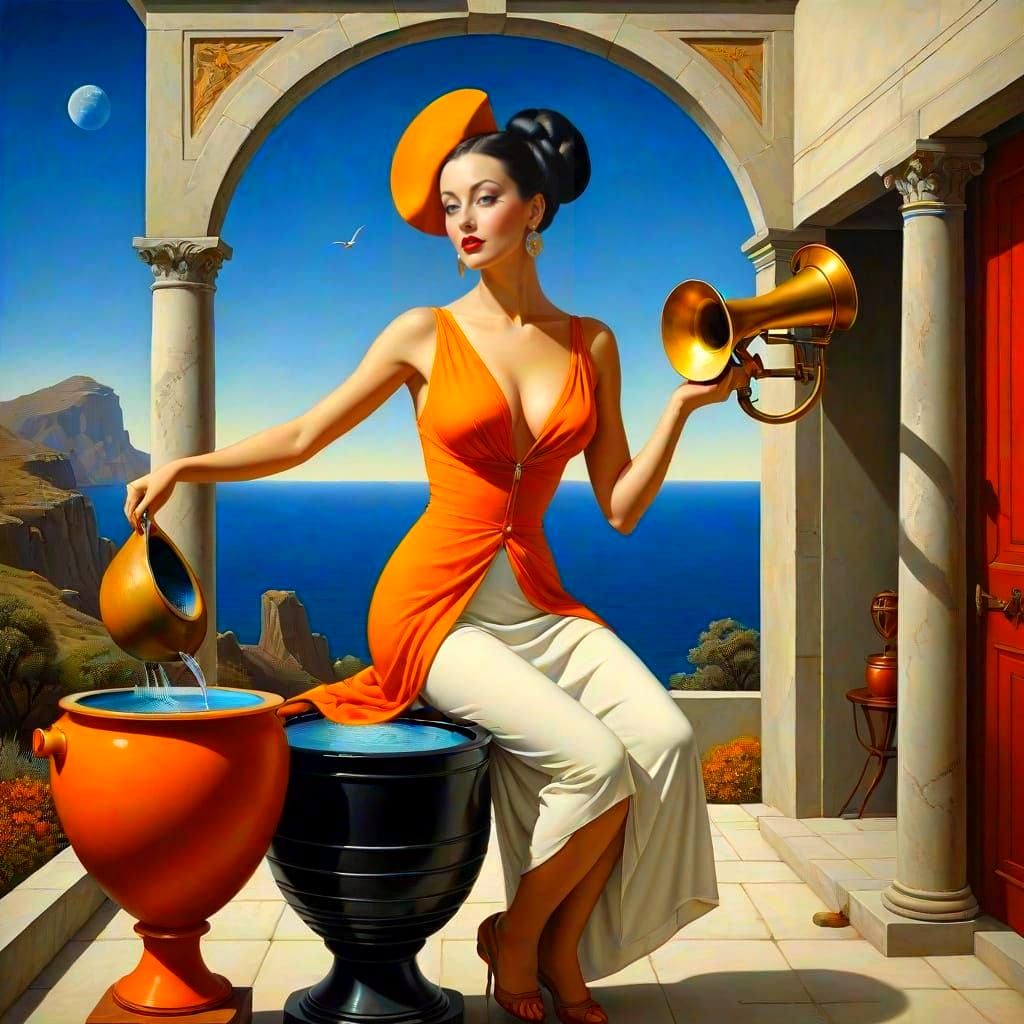 Surrealistic Portrait of a Happy Lady in Fantastic Surroundi...