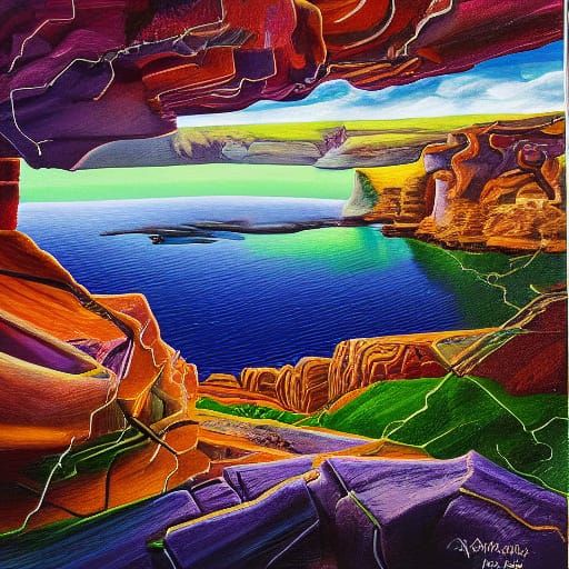 Surreal Oil Painting of a Person on a Cliff in a Dreamlike L...