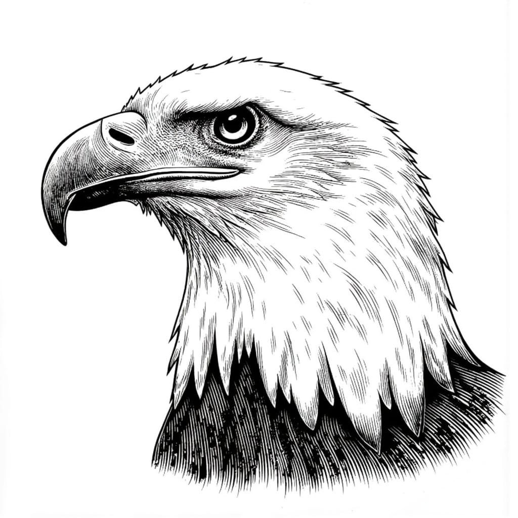 close up of an eagle. line art, line drawing, cross hatch, pan and ink ,etching <lora:Cross Hatch:1.0> 