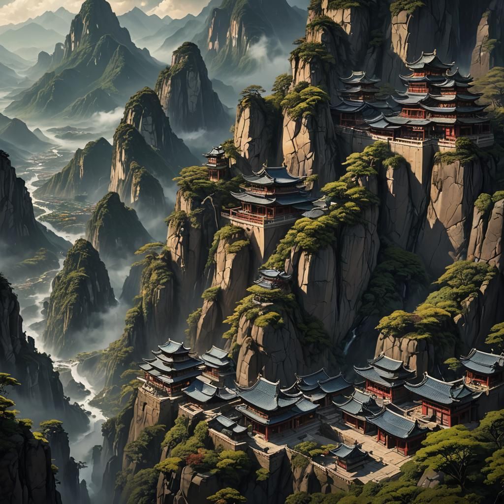 Girls Running in Field with Mountains, Matte Painting