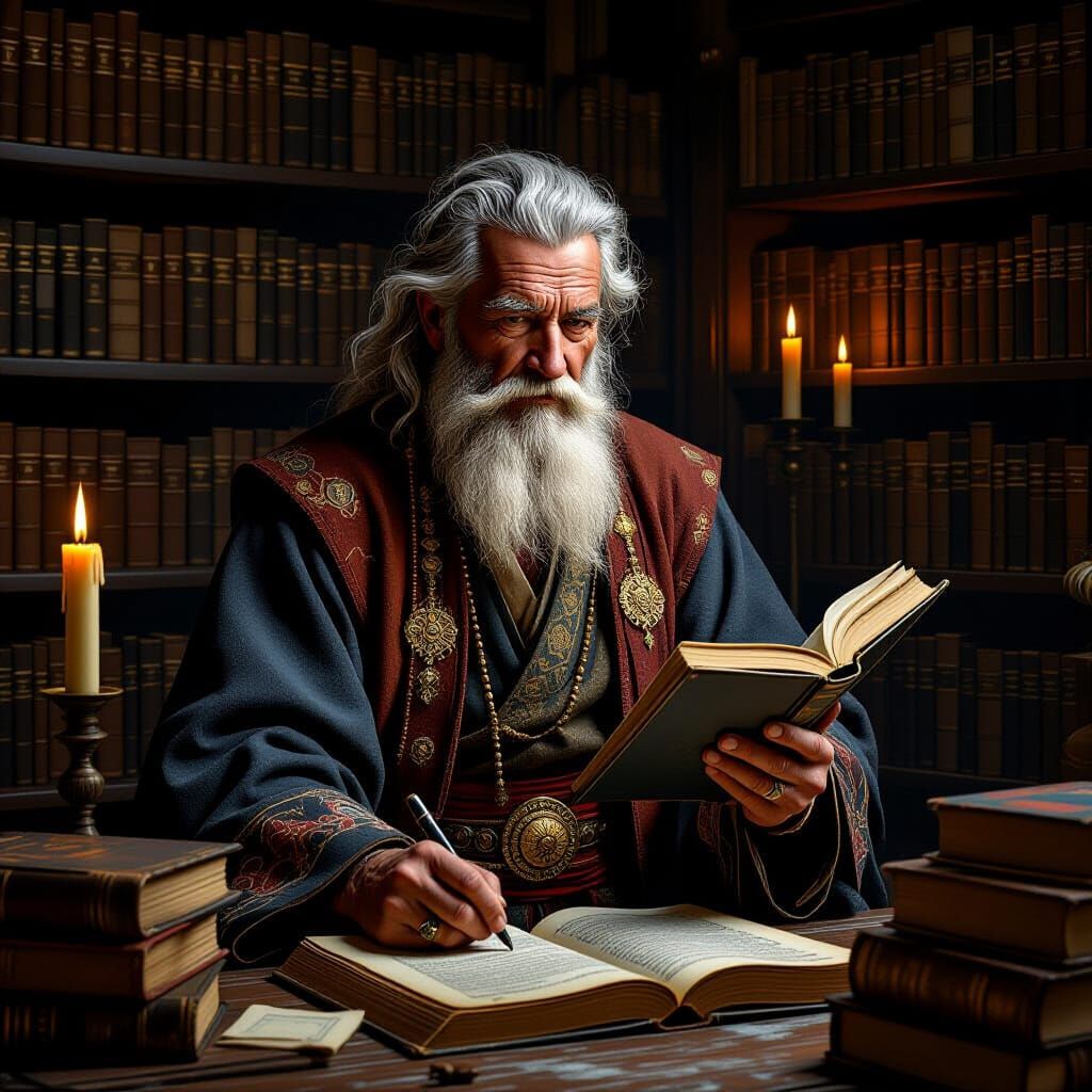 Wise Man in Library, Old Masters Style